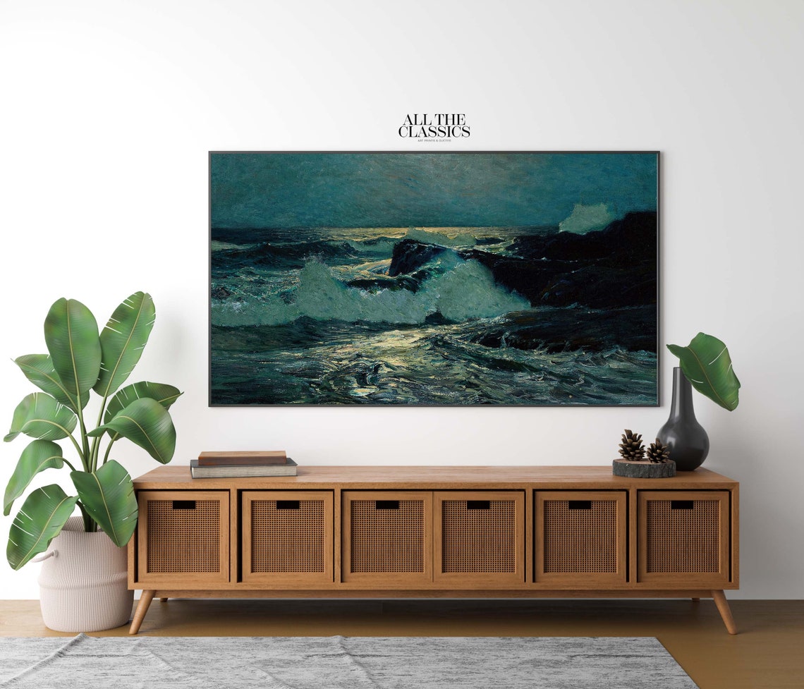 Early Moonrise Moonlit Seascape Rocky Coast Ocean Nocturne Poster - Image 2