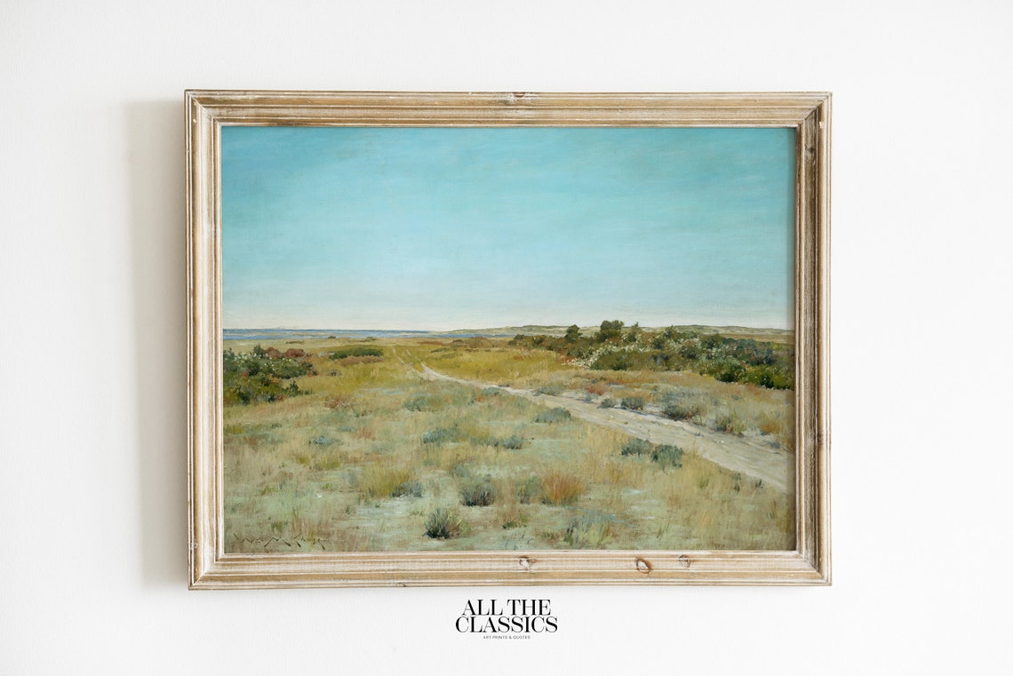 Dune Path to the Sea Clear Sky Vintage Coastal Painting Poster