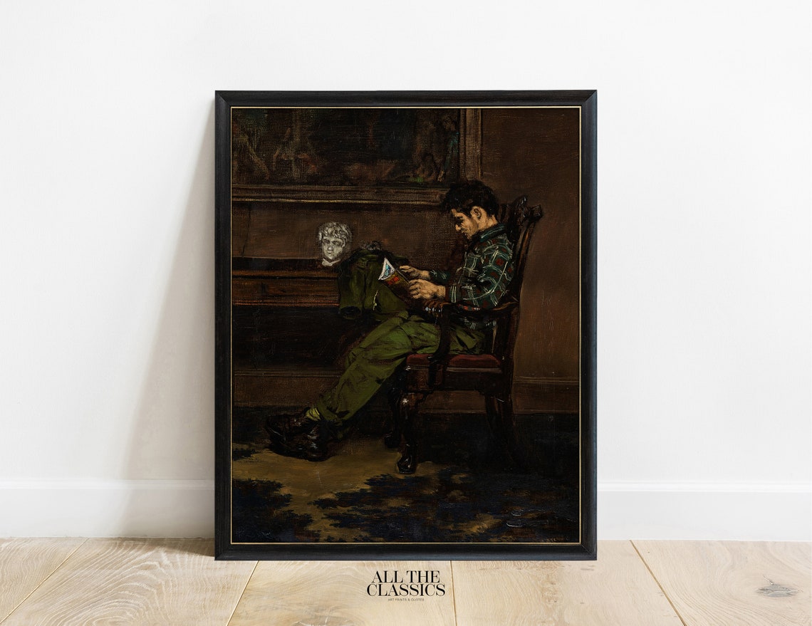 Moody Man Reading Dark Study Vintage Oil Painting Portrait Poster - Image 3