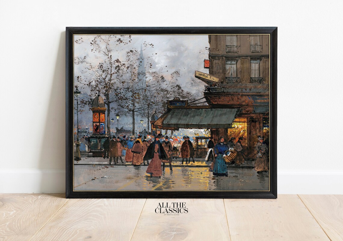 Busy Paris Street Corner Hotel Sign Crowds Vintage Cityscape Poster - Image 3