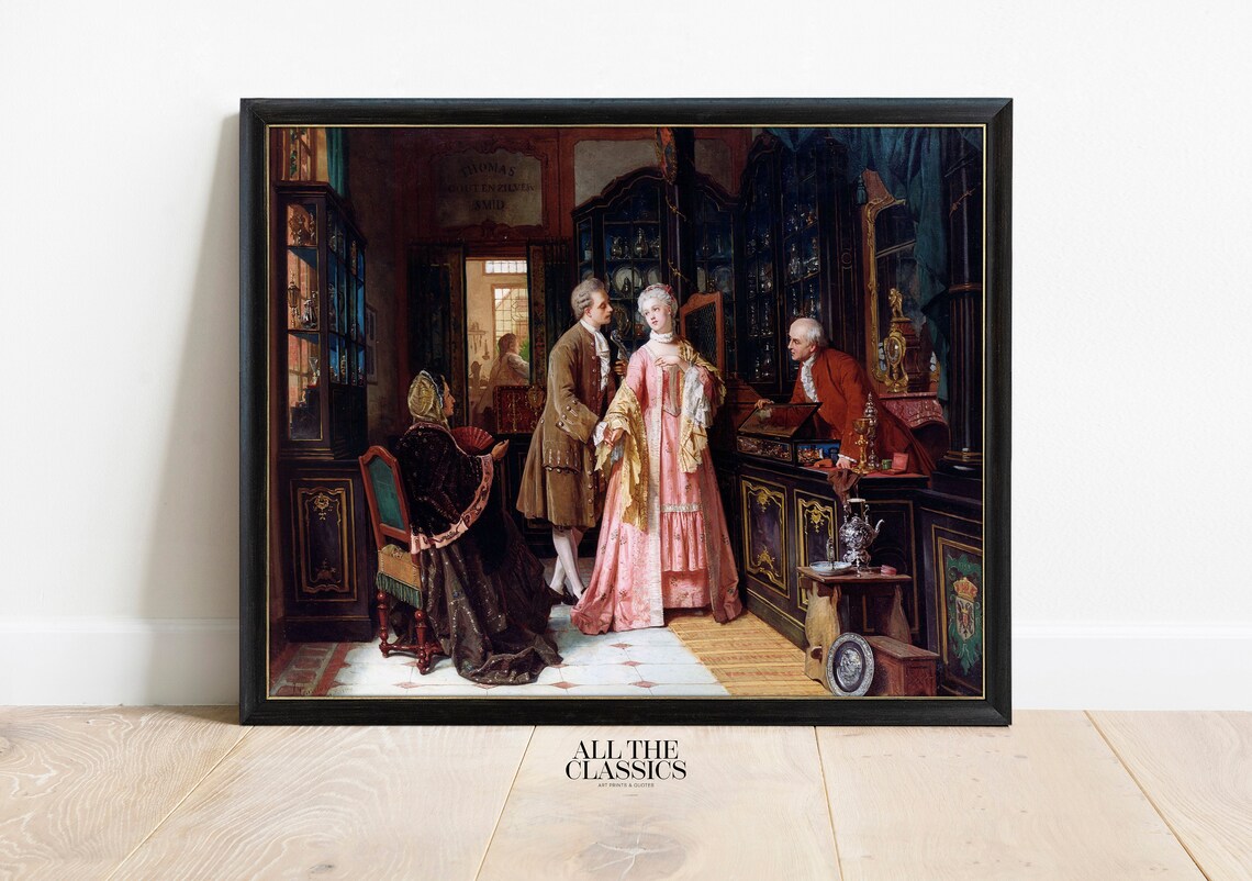 Victorian Couple In Antique Shop With Curiosity Dealer Painting Poster - Image 3