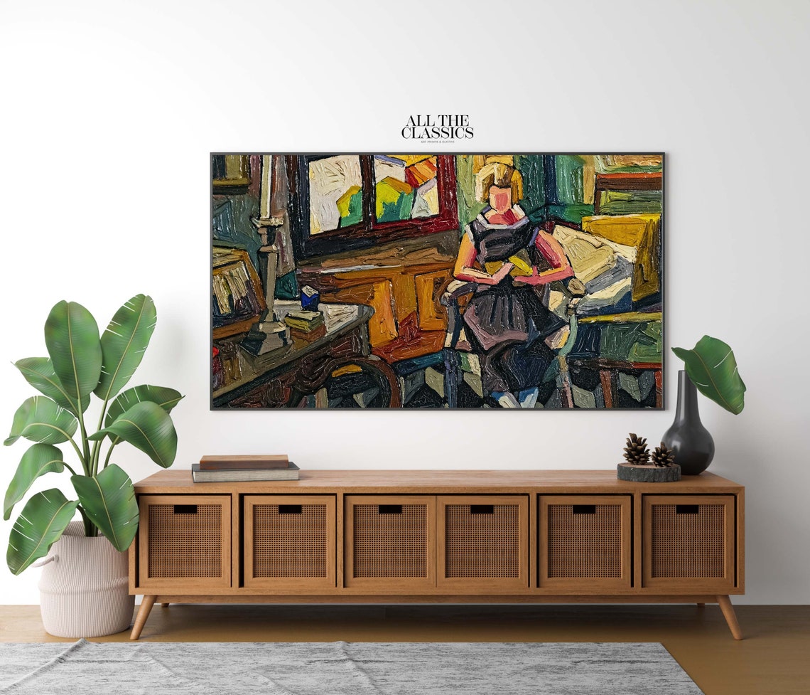 Georges Gaudion Modernist Woman In Colorful Interior With Books Poster - Image 2