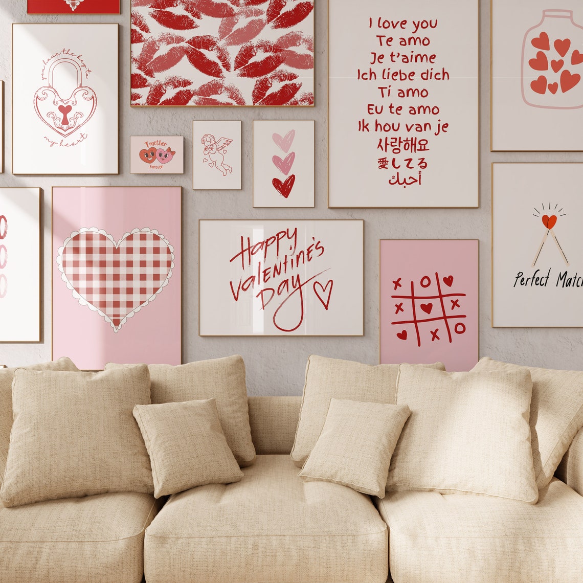 Happy Valentines Day Red Script Heart Sign Holiday Wall Art Print - Image 2