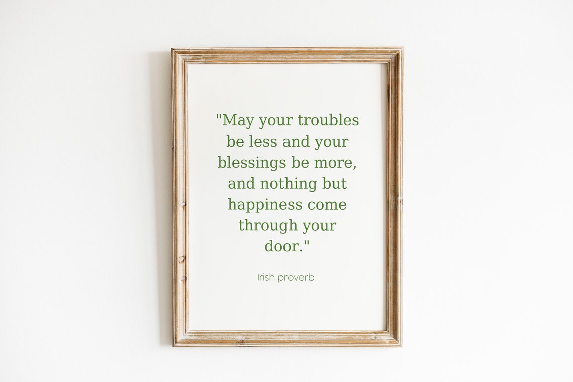 Irish Blessing Proverb Quote Green Typography Motivational Wall Art