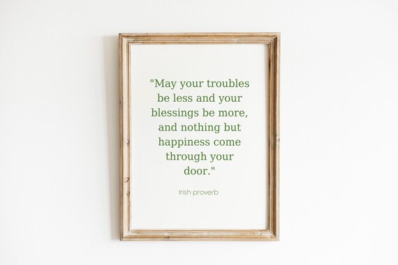 Irish Blessing Proverb Quote Green Typography Motivational Wall Art