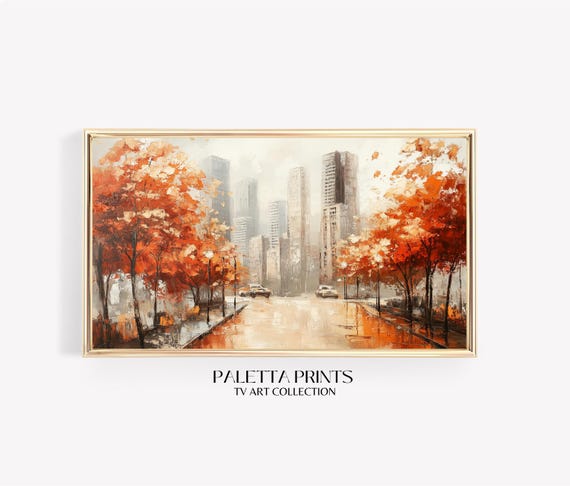 Frame Tv Golden Fall City Art Art For Frame Tvs Rustic Moody Seasonal Tv Art Scenic Vintage Tv Art Paletta Prints