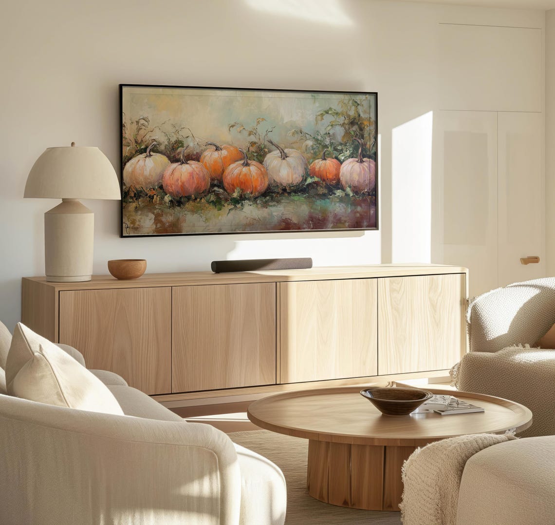 Pastel Pumpkin Row Misty Garden Soft Elegant Fall Harvest Art Poster - Image 3