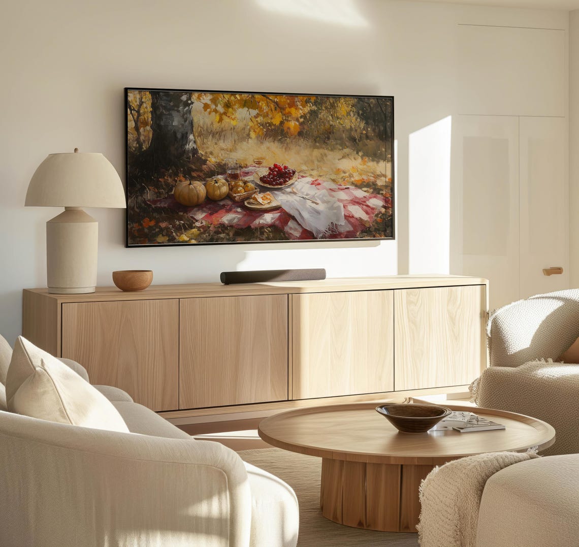 Frame Tv Fall Picnic Art Art For Frame Tvs Country Scene Tv Art Rustic Vintage Tv Art Fall Art Paletta Prints - Image 3