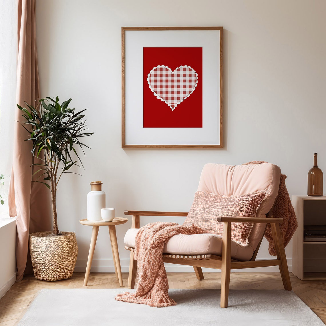 Red Gingham Heart Plaid Valentine Trendy Holiday Wall Art Print - Image 3