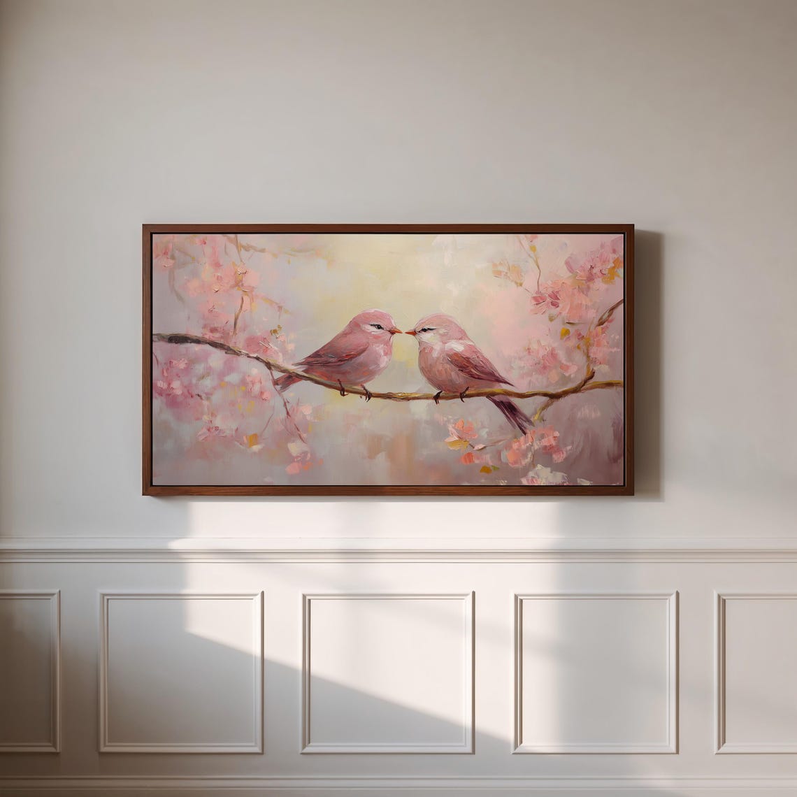 Pink Lovebirds Cherry Blossom Branch Spring Romance Art Poster - Image 3