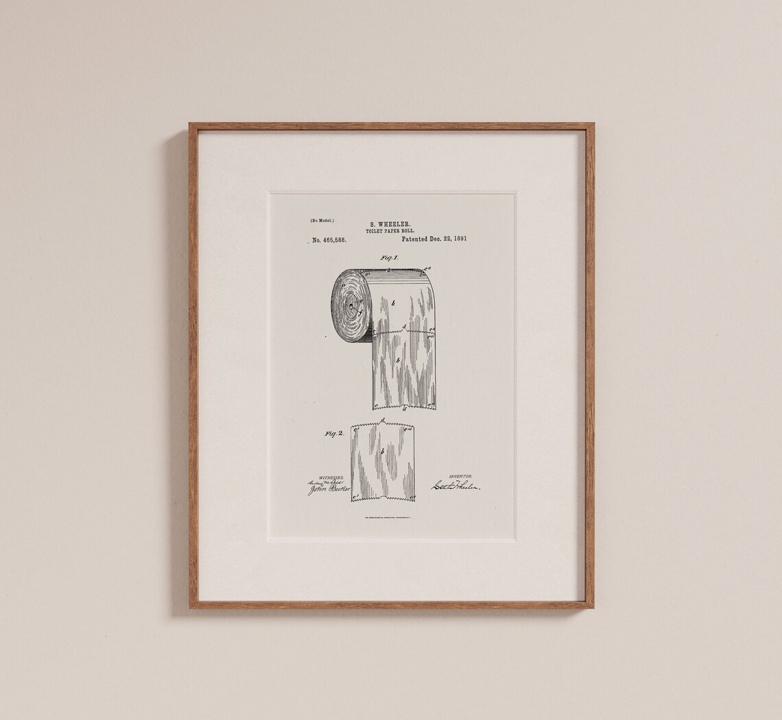 Vintage Toilet Paper Patent Art Print 1891 Bathroom Blueprint Decor