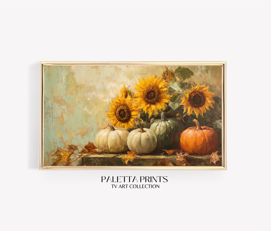 Sunflowers and Pumpkins Rustic Still Life Art Print