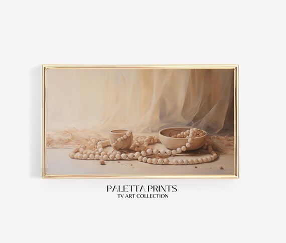 Islamic Prayer Beads Tasbih Still Life Neutral Beige Spiritual Wall Art Poster