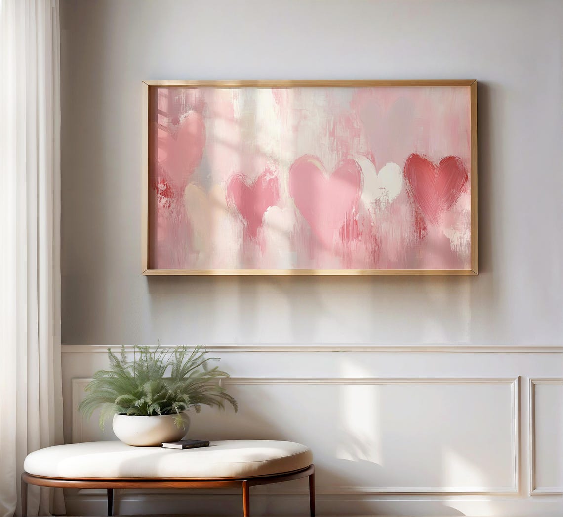 Pastel Pink Hearts Abstract Romantic Valentine Love Art Poster - Image 2
