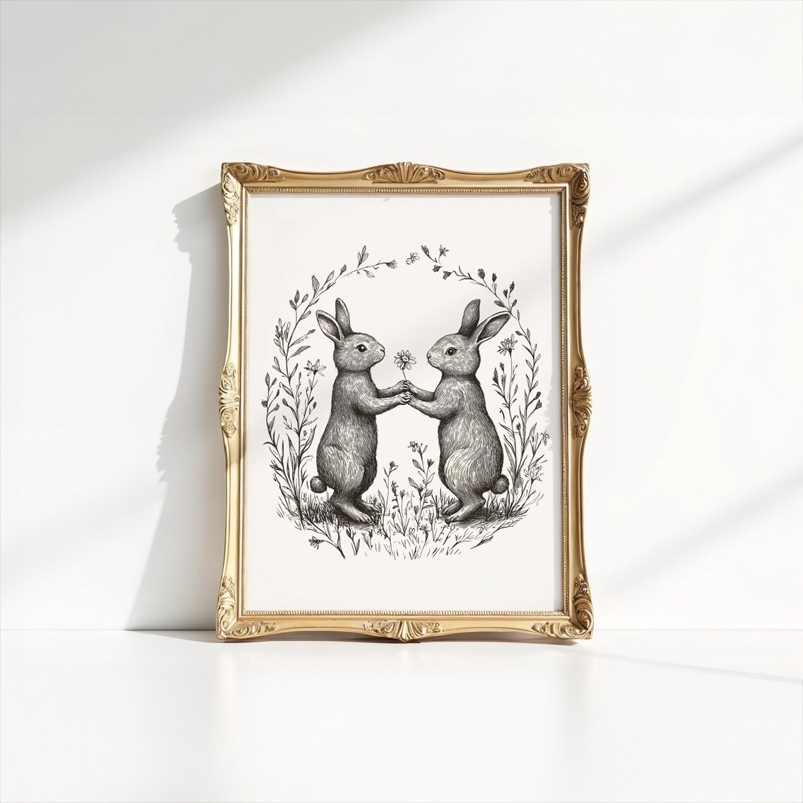 Vintage Bunny Sketch, Neutral Farmhouse Art Print - Image 2