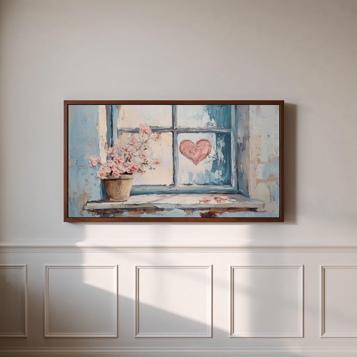Romantic Rustic Window Pink Heart Blossom Pot Impressionist Poster - Image 3