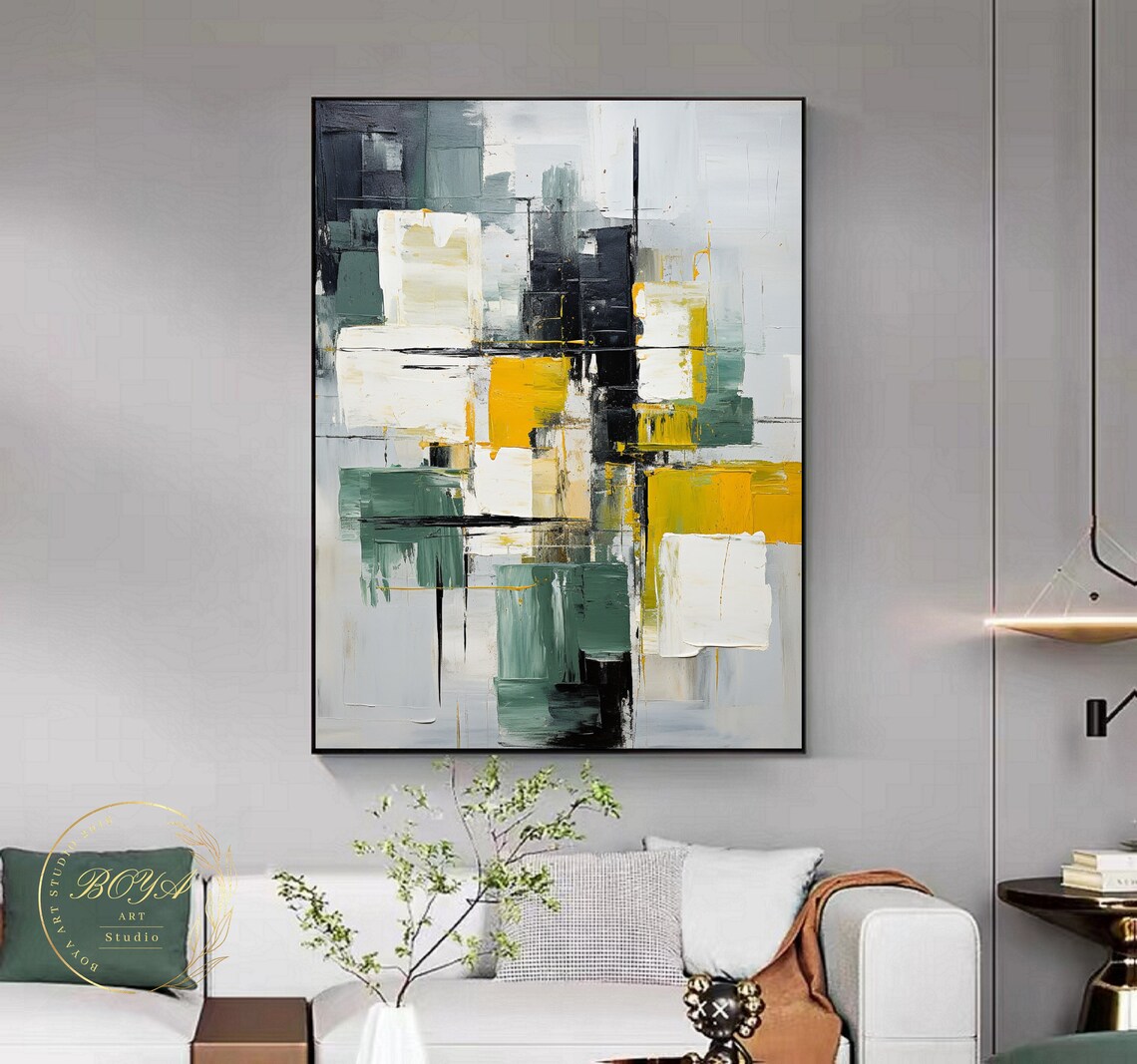 Large Green 3d Textured Art Original Green Abstract Painting Black White Textured Art Minimalism Green Wall Painting Modern Abstract Art - Image 5