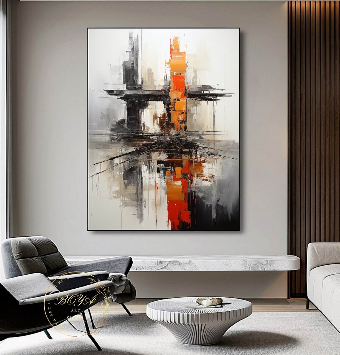 Black White Abstract Oil Painting, Modern Art Print - Image 5