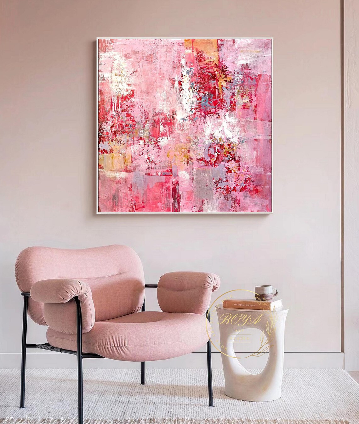 Pink Abstract Textured Art Print, Modern Wall Decor - Image 3