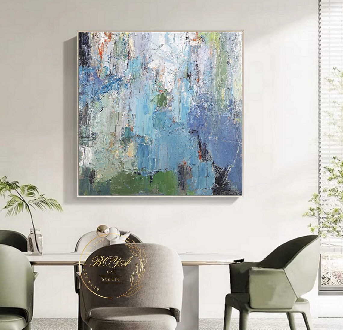 Blue Abstract Painting, Modern Minimalist Wall Art - Image 3