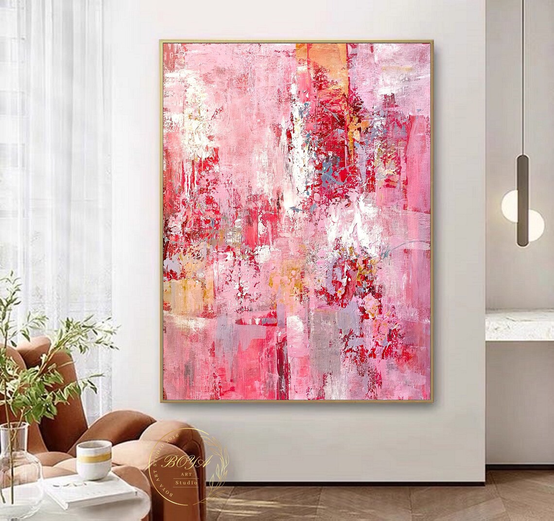Pink Abstract Painting, Modern Pink Wall Art Print - Image 2