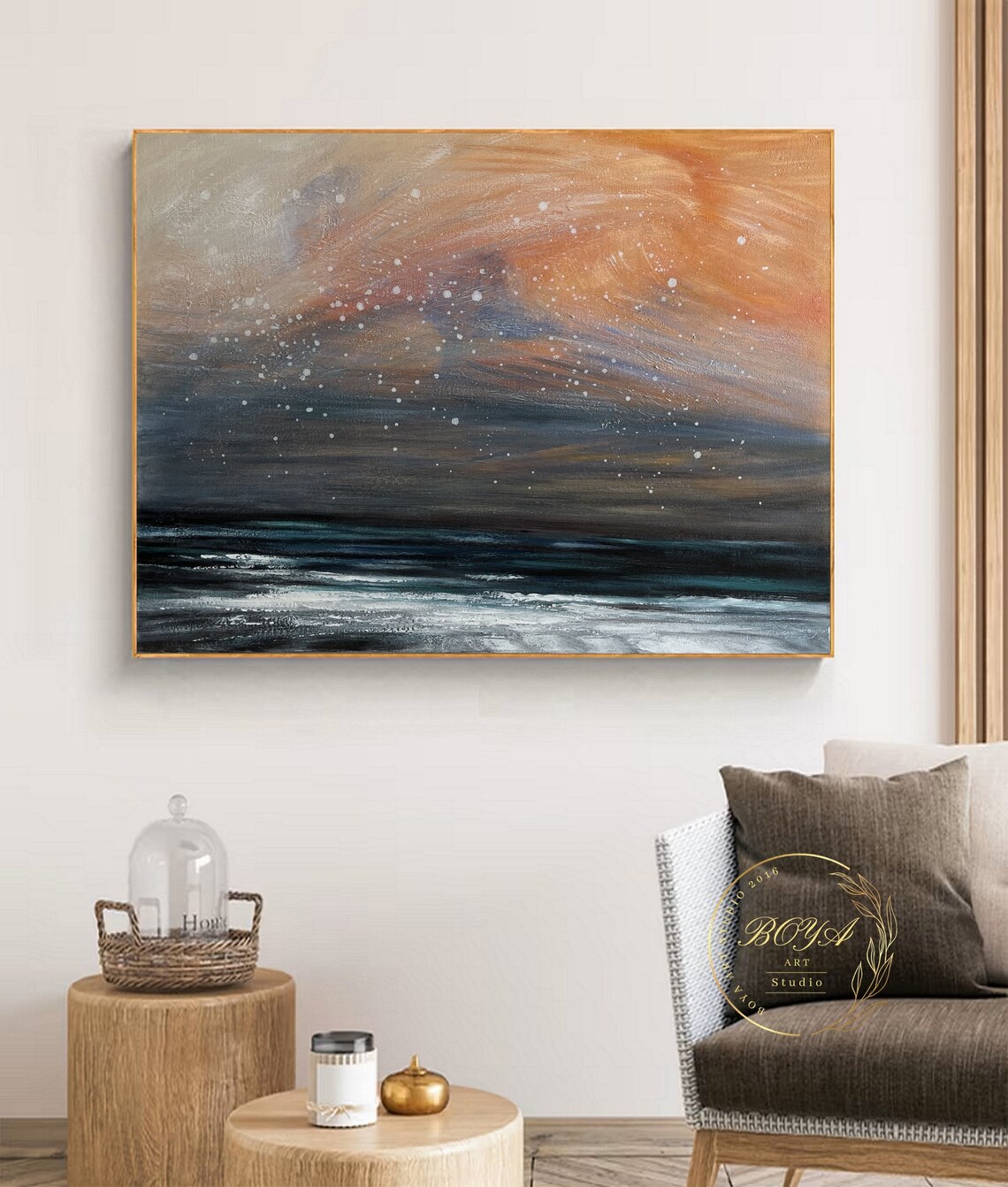 Orange Sky Abstract Sea Landscape Poster Print - Image 2
