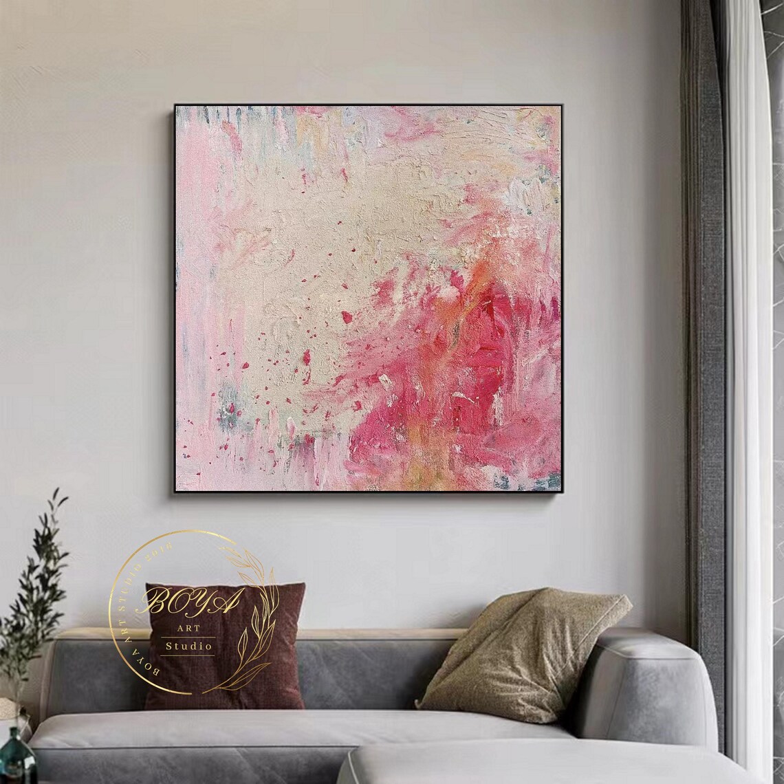 Pink Abstract Texture Painting, Modern Beige Art Print - Image 3