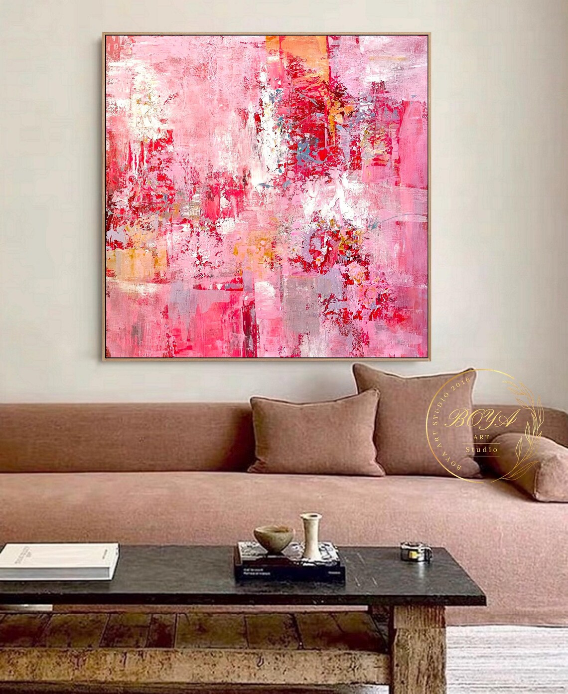 Pink Abstract Textured Art Print, Modern Wall Decor - Image 2