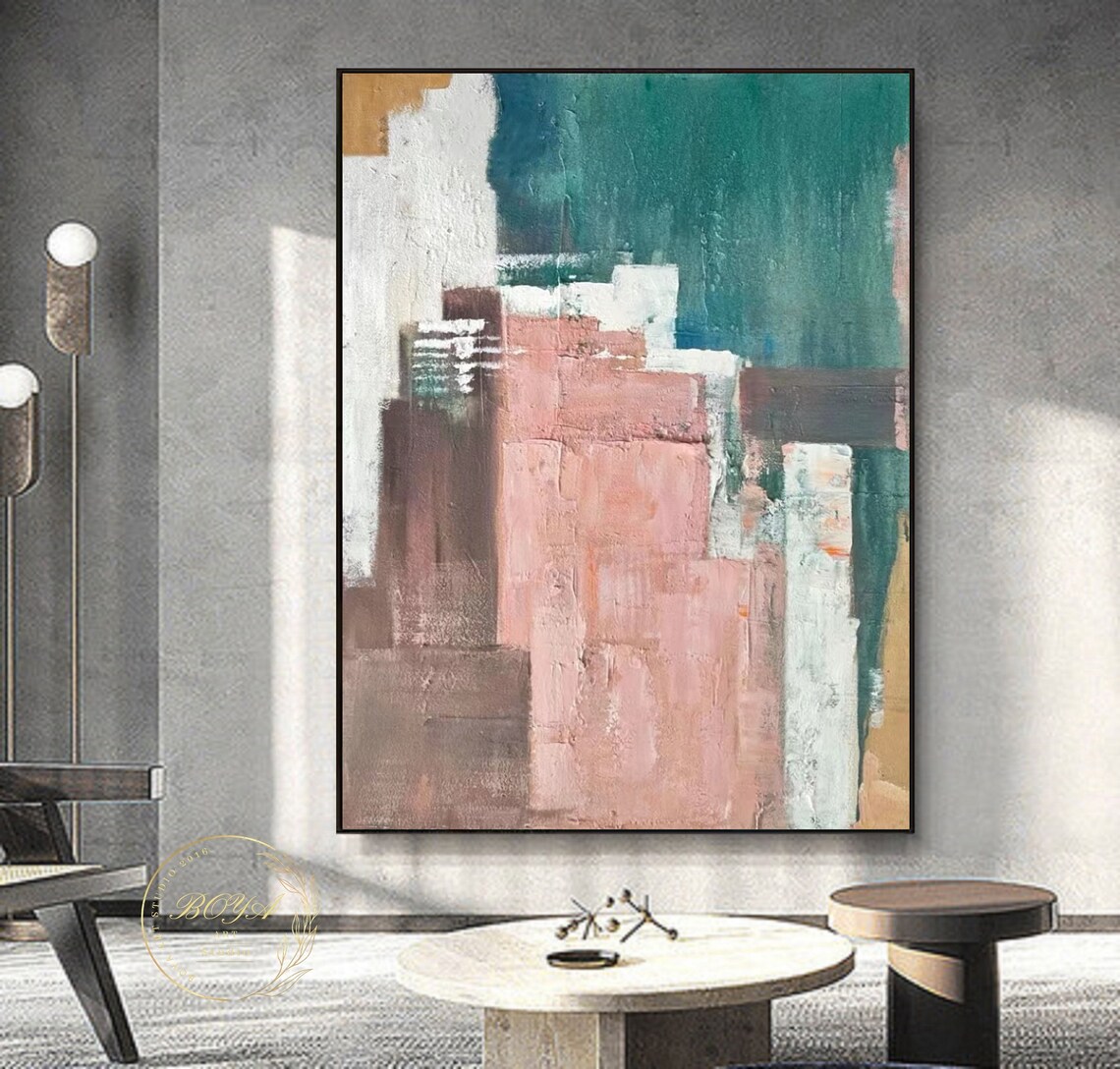 Large Texture Abstract Painting Pink Abstract Painting Green Art Multicolour Oil Painting Modern Abstract Wall Art Pink Textured Art - Image 5
