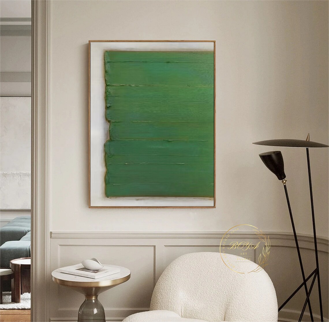 Green Abstract Oil Painting, Minimalist Art Print - Image 3