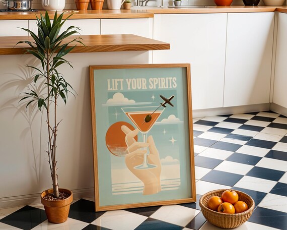Lift Your Spirits Retro Martini Hand Vintage Cocktail Bar Poster