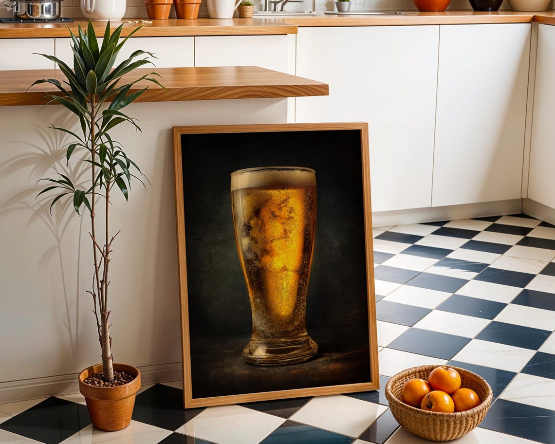 Golden Beer Glass Realistic Bar Wall Decor Man Cave Art Poster