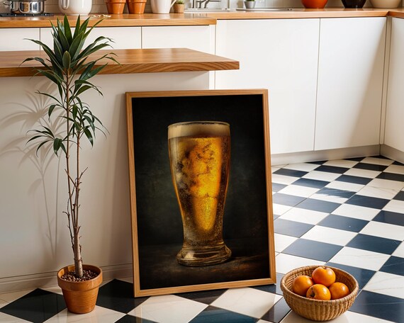 Golden Beer Art Print Modern Bar Wall Dcor Realistic Glass Photography Rustic Pub Or Kitchen Artwork