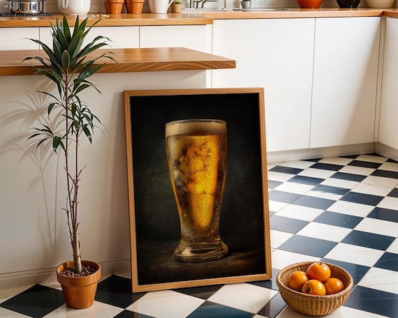 Golden Beer Glass Realistic Bar Wall Decor Man Cave Art Poster