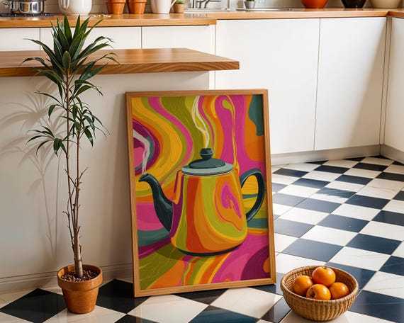 Neon Tea Pot Art Print Psychedelic Colourful Teapot Poster Bold Modern Wall Decor