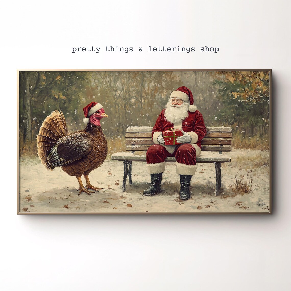 Thanksgiving Christmas TV Art, Holiday Wall Art Print