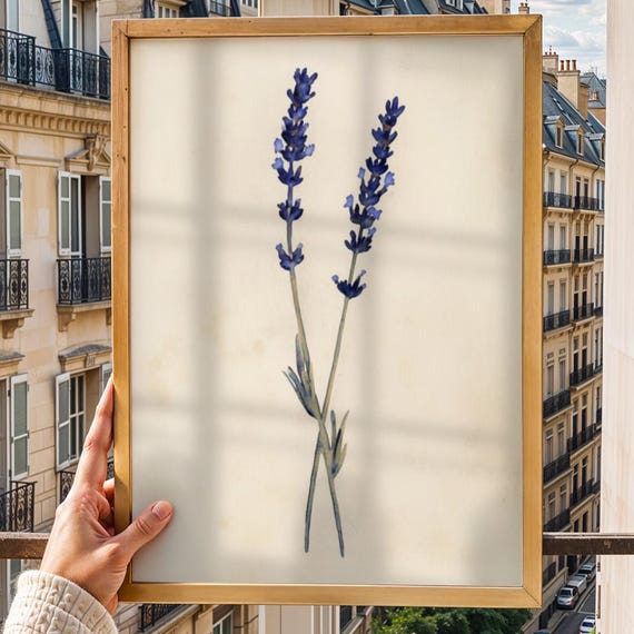 Navy Lavender Botanical Print Minimalist Boho Floral Wall Art
