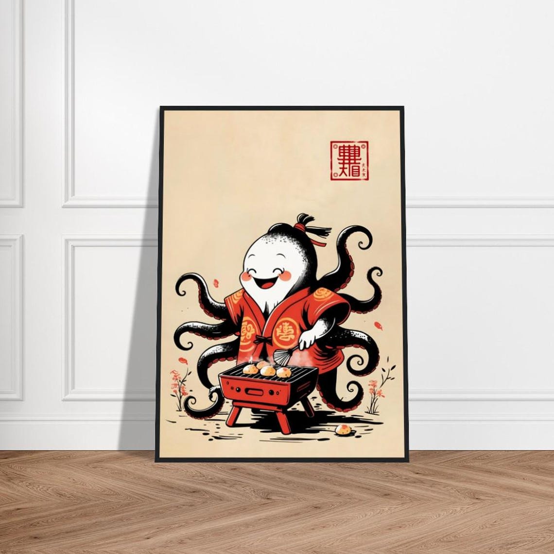 Cute Takoyaki Octopus Cooking Traditional Japanese Art Poster