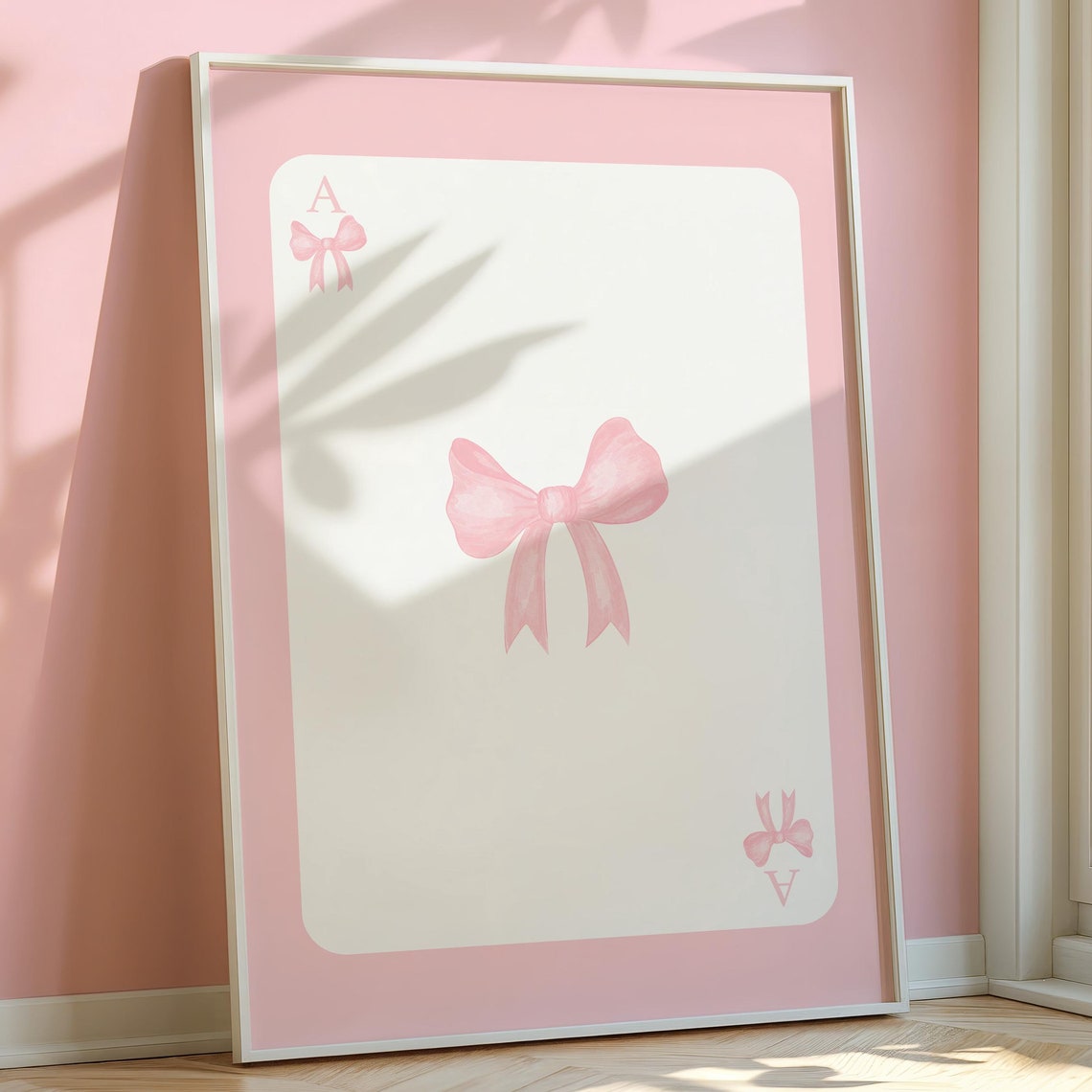 Coquette Pink Bow Playing Card Watercolour Girly Bedroom Poster