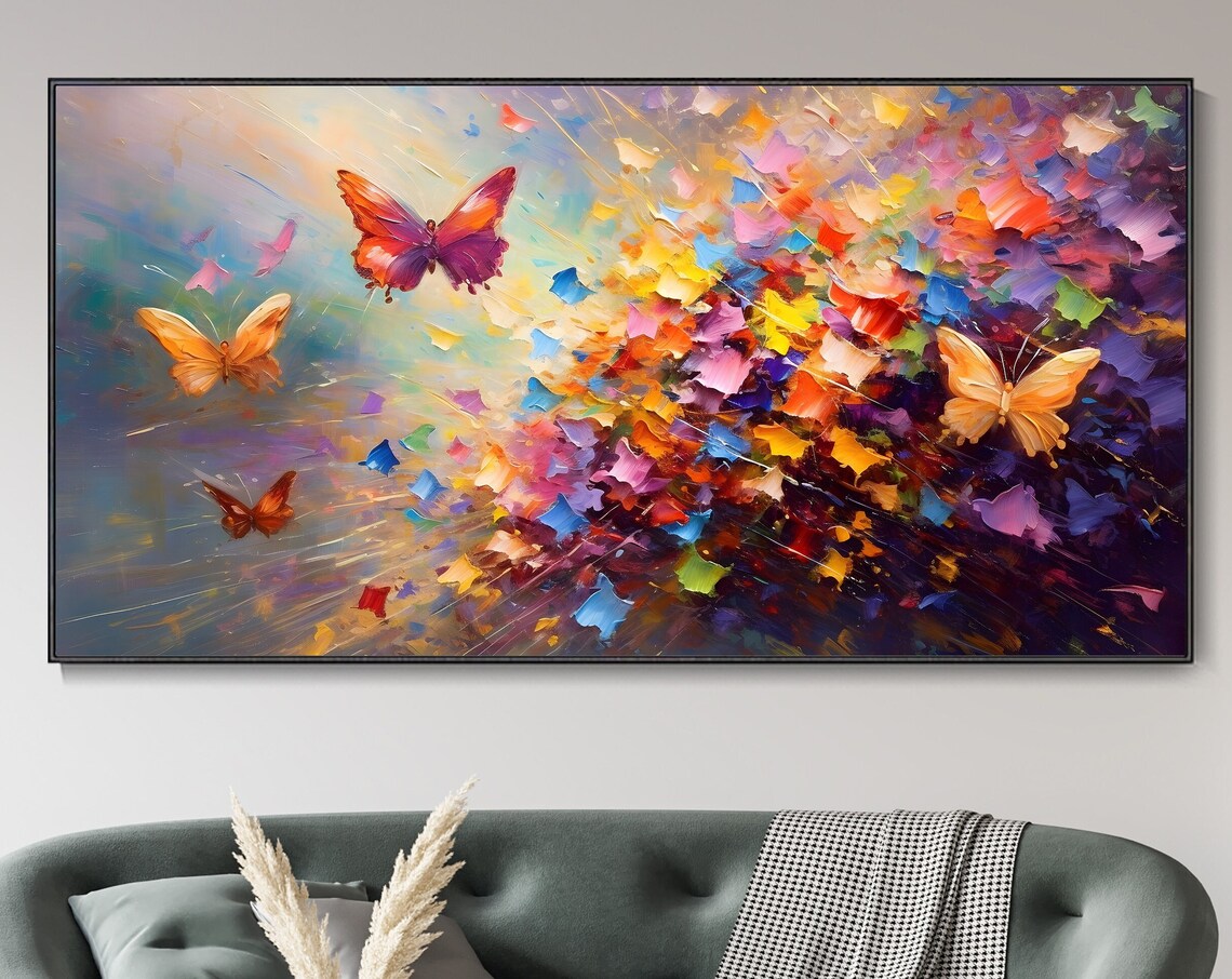Flying Butterfly Boho Abstract Art Print, Impressionist