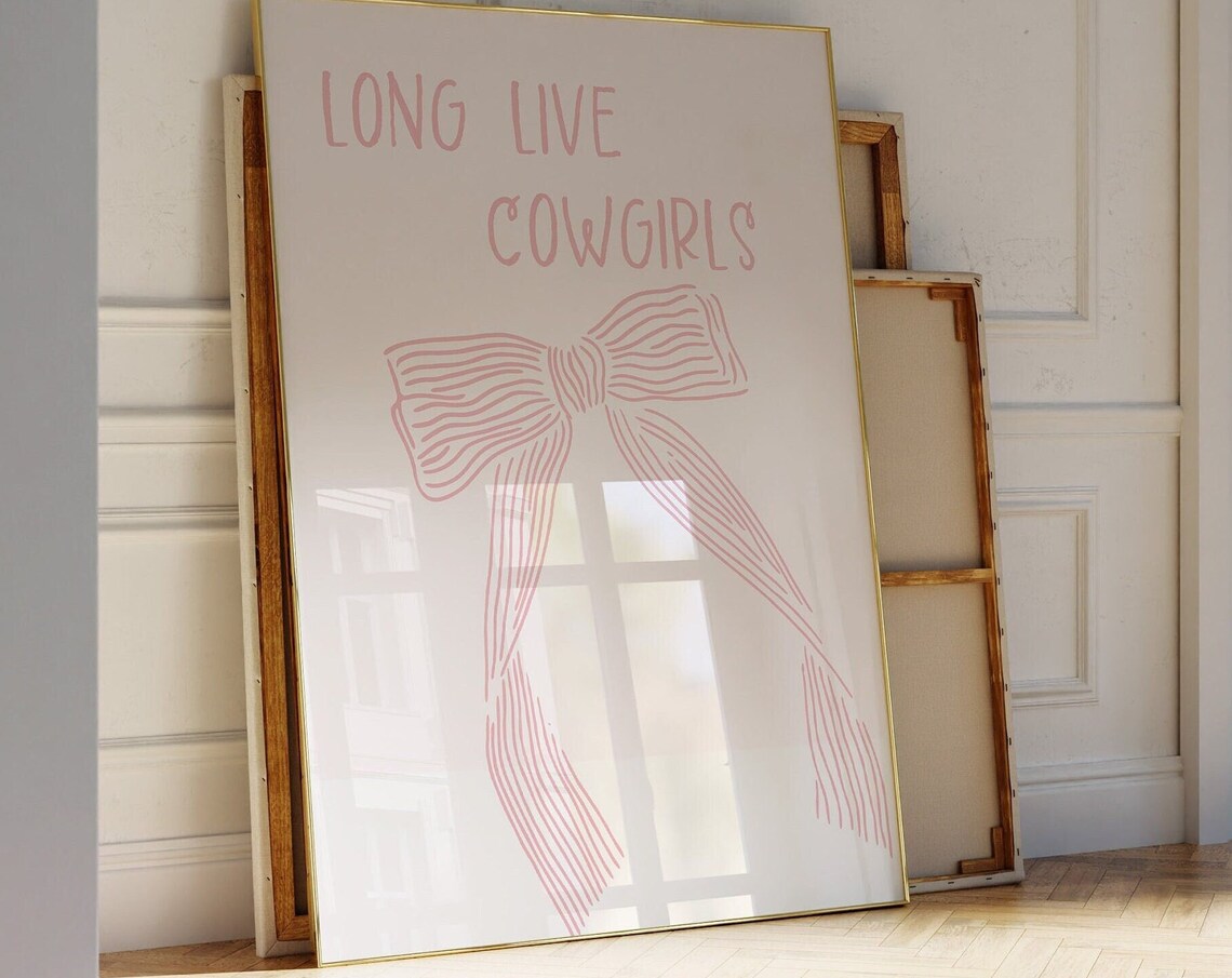Long Live Cowgirls Pink Bow Hand Drawn Coquette Western Poster - Image 3