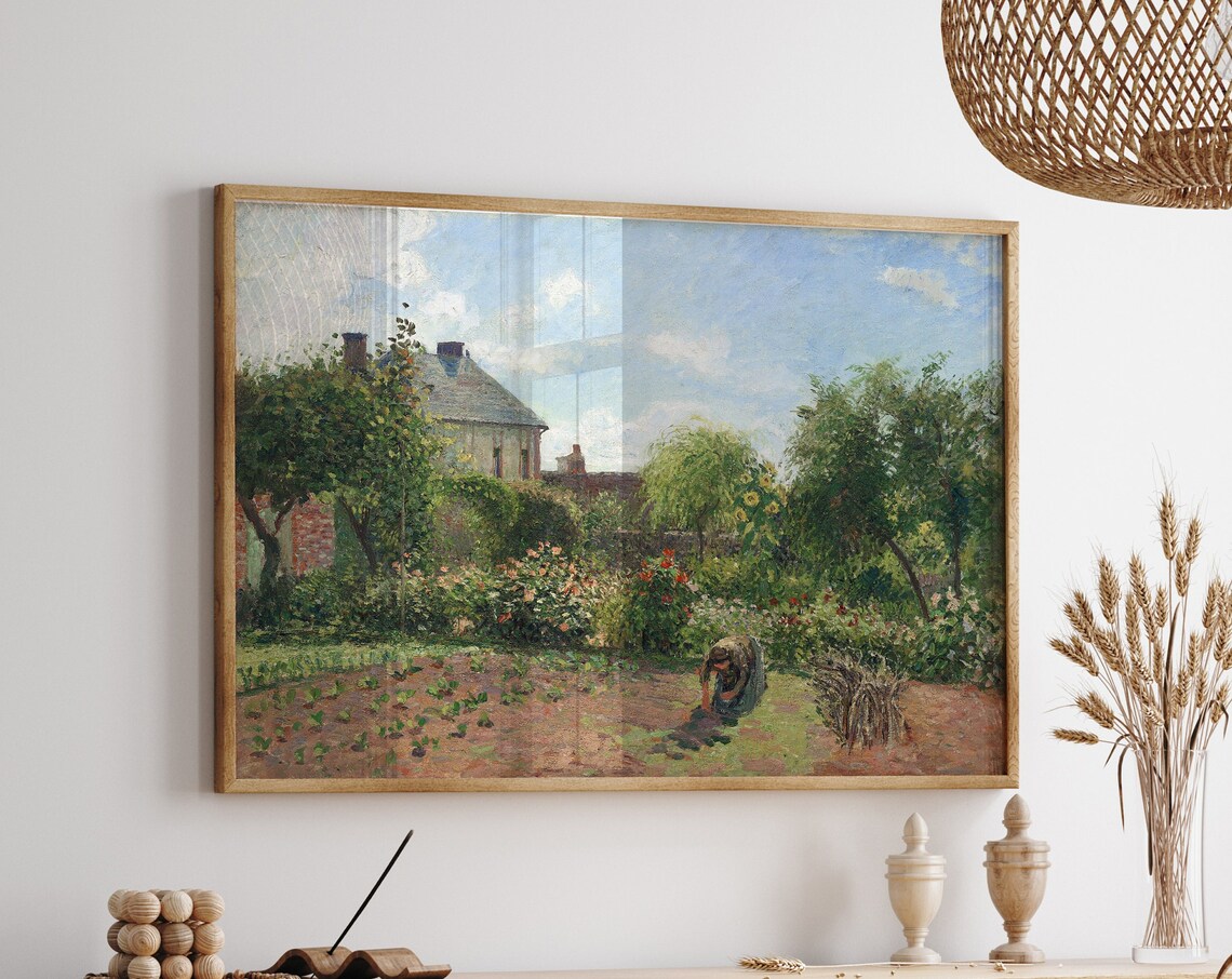 Summer Garden with Cottage Vintage Impressionist Painting Poster