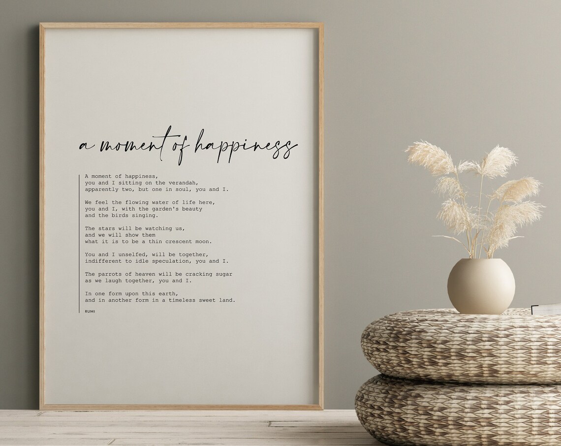 Rumi Poem A Moment Of Happiness Art Print