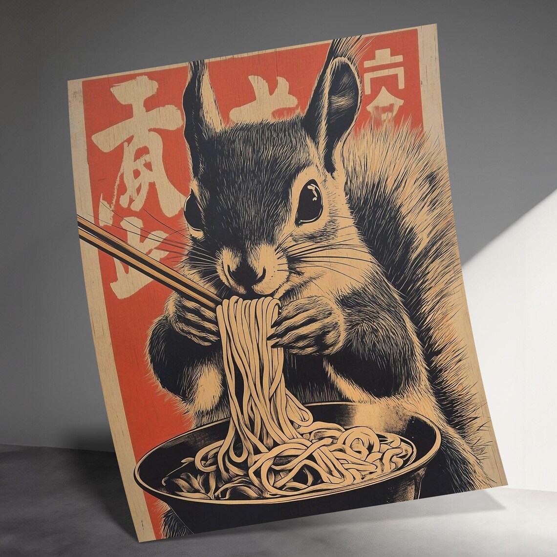 Cute Squirrel Ramen Art Print, Japanese Style Kitchen - Image 3
