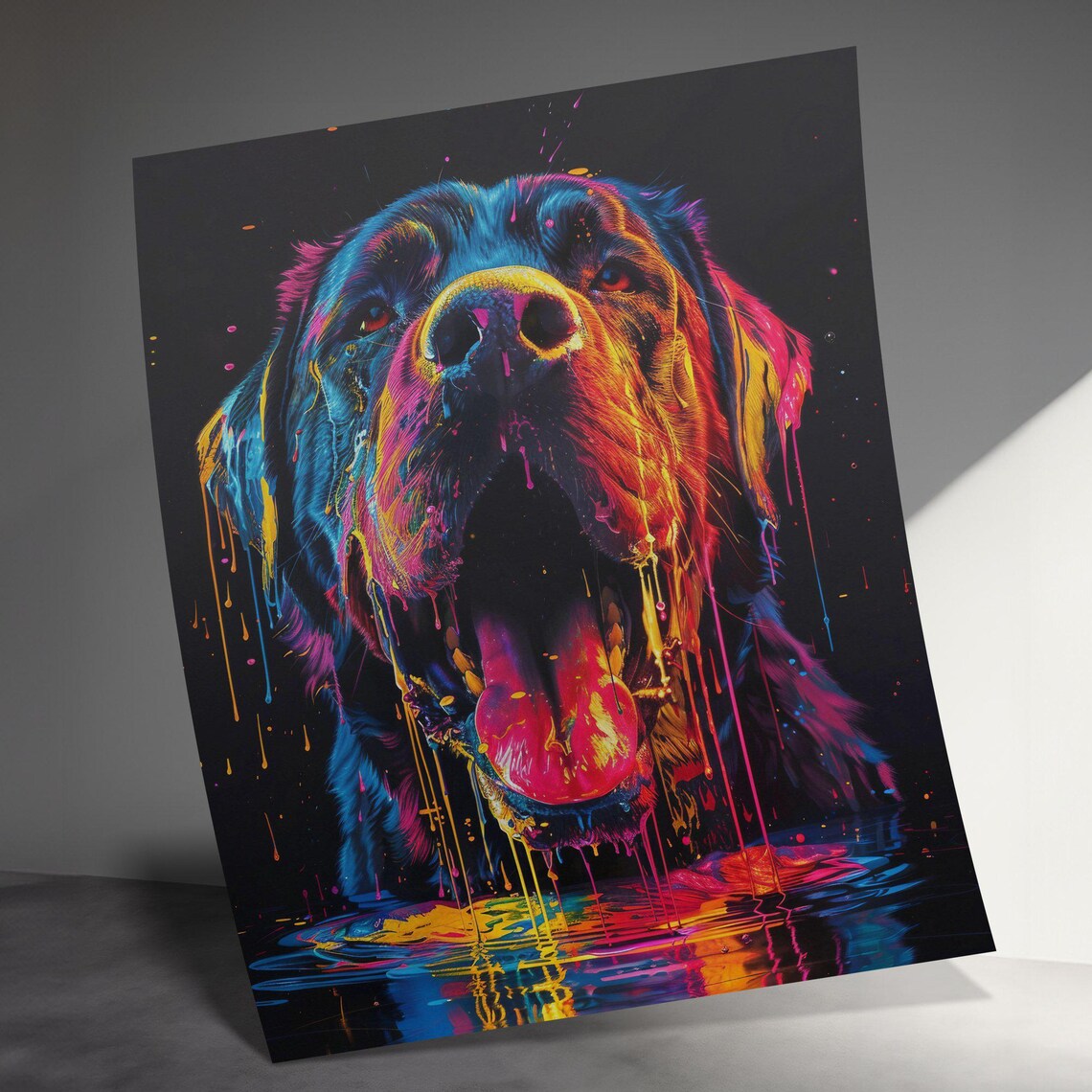 Vibrant Rottweiler Neon Drip Abstract Colorful Dog Portrait Poster - Image 3