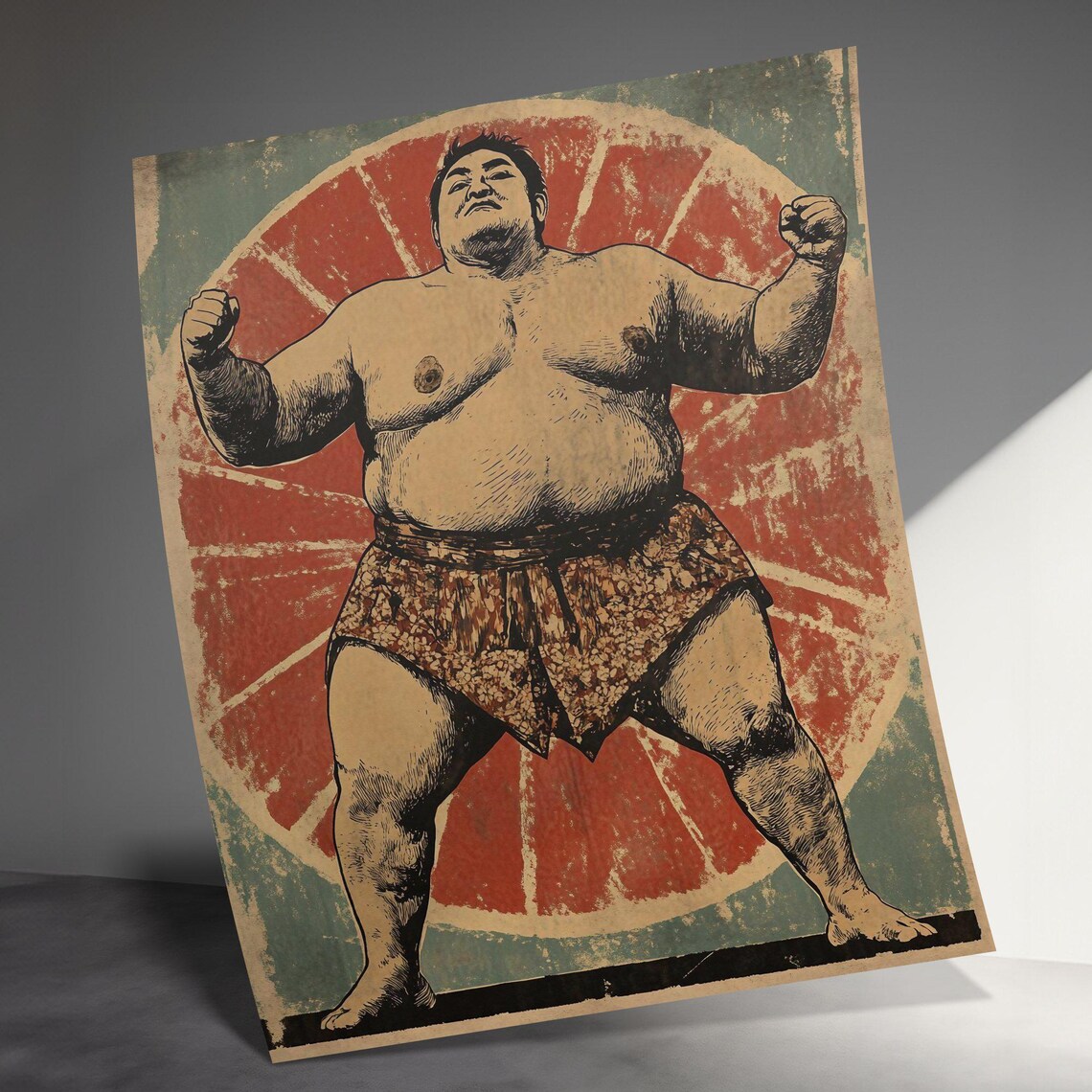 Vintage Sumo Wrestler Rising Sun Retro Japanese Sports Wall Art Poster - Image 3