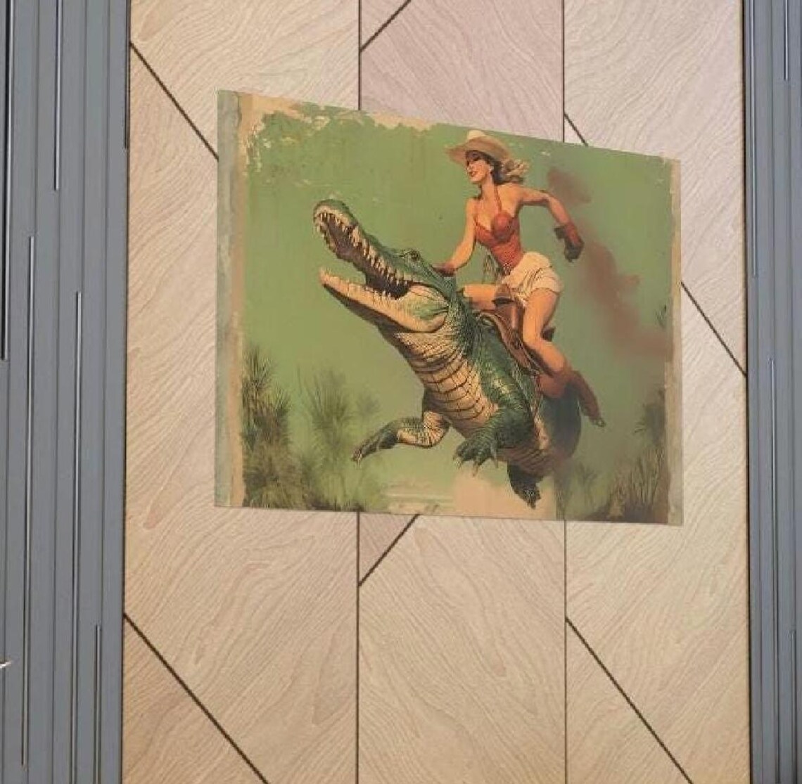 Vintage Cowgirl Riding Alligator Art Print, Retro Western - Image 2