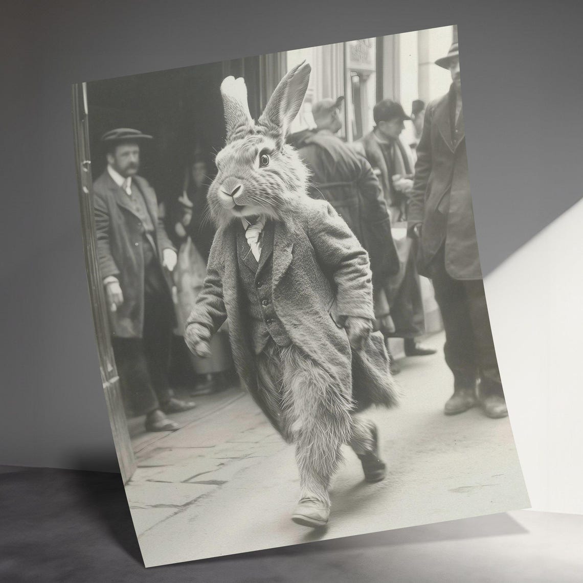 Vintage Rabbit In Suit Walking Street Retro Animal Photo Poster - Image 3