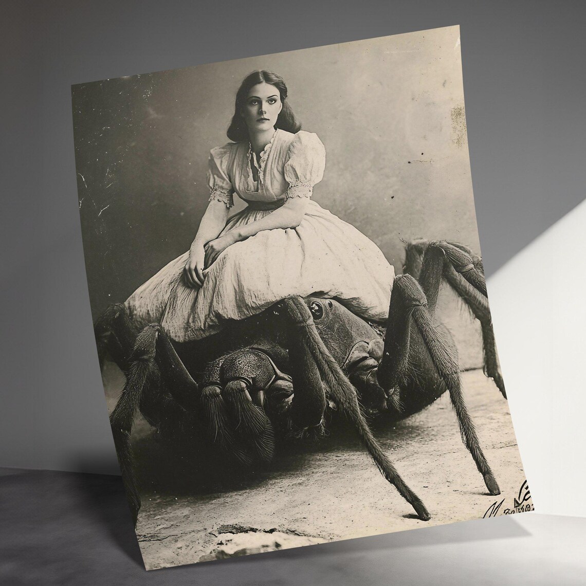 Victorian Woman On Giant Spider Sepia Surreal Gothic Art Poster - Image 3