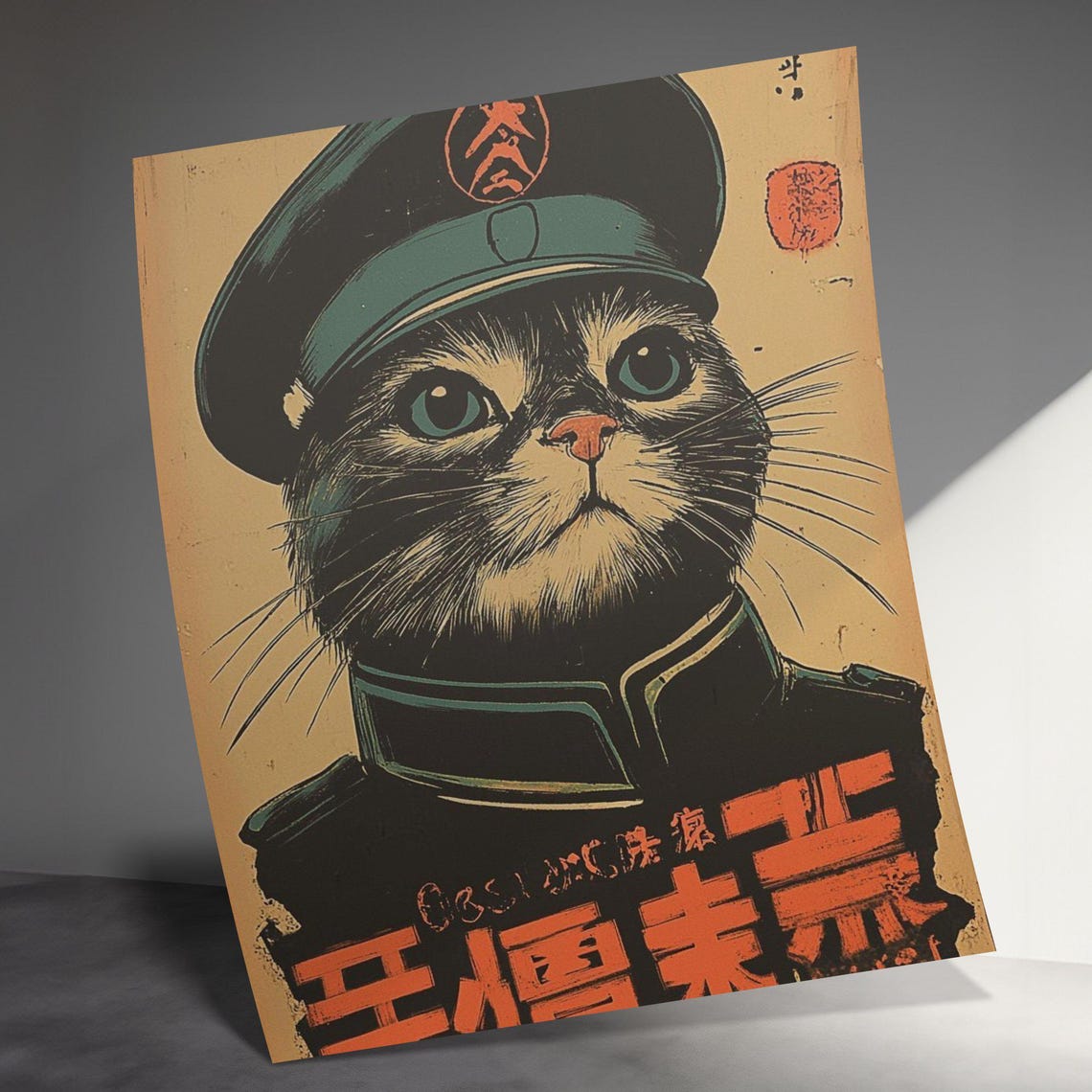 Tabby Cat In Military Cap Vintage Propaganda Style Funny Poster - Image 3